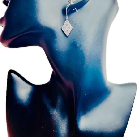 Diamond Shaped Swarovski Crystal Drop Earrings, Two-Way Style, Silver and Clear - Picture 10 of 10